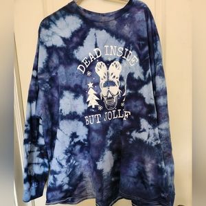 Gildan Long Sleeve Blue Ice Tie Dye Dead Inside But Jolly AF Size 4XL